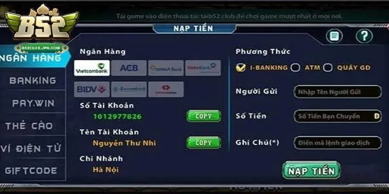 Hướng dẫn nạp tiền-rút tiền B52